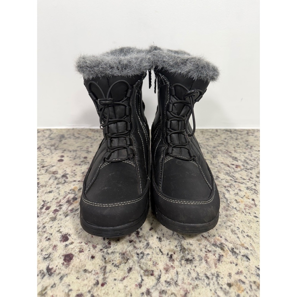 Totes Eve Black Winter Boots Faux Fur Trim Lace Up Side Zip Womens 8W 720598